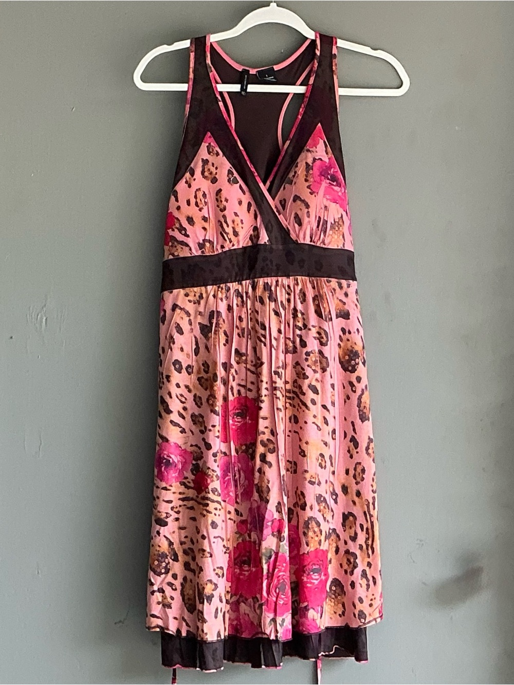 New Directions Pink Floral & Leopard Print Halter Dress